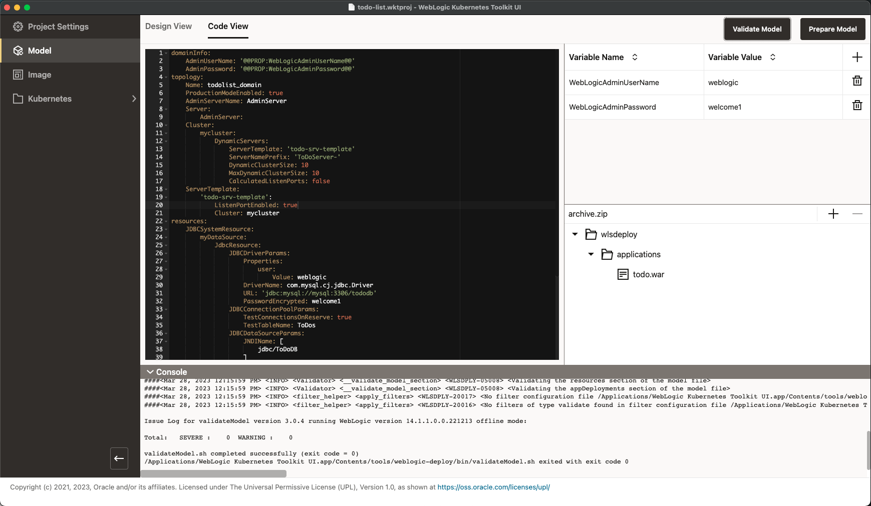 Validate Modelコード・ビュー